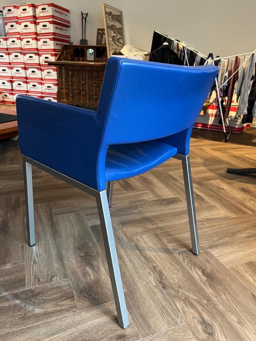 6X Chaise de salle à manger, marque Spring BB, cuir bleu,