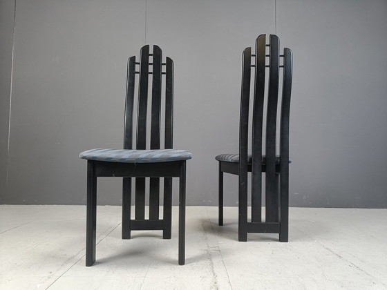 Image 1 of Chaises de salle à manger post-modernes en bois noir, années 1980