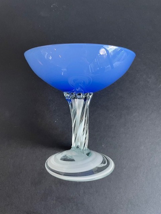 Image 1 of Élégant calice en verre de Murano bleu, blanc et transparent