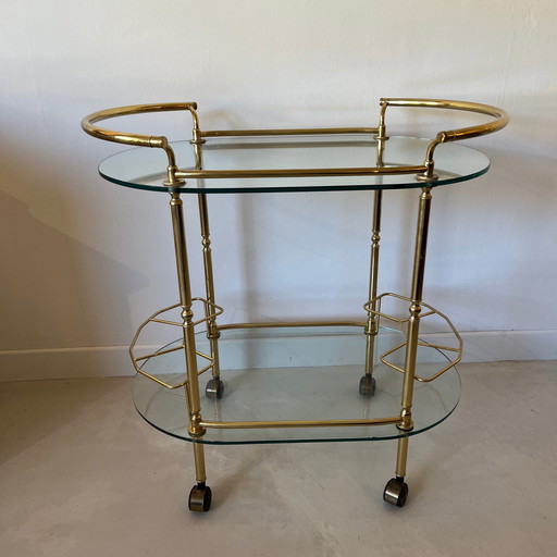 Chariot de Bar en Laiton et Verre, Italie, 1970s