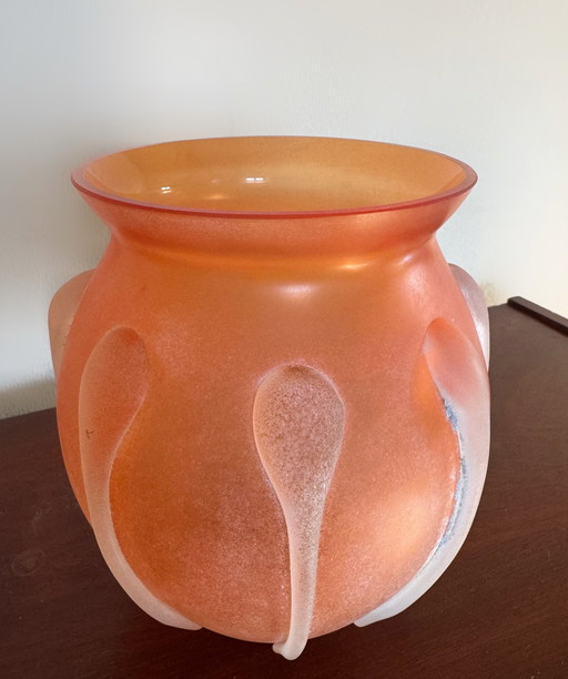 Vase Pâte De Verre Murano Scavo Ancien