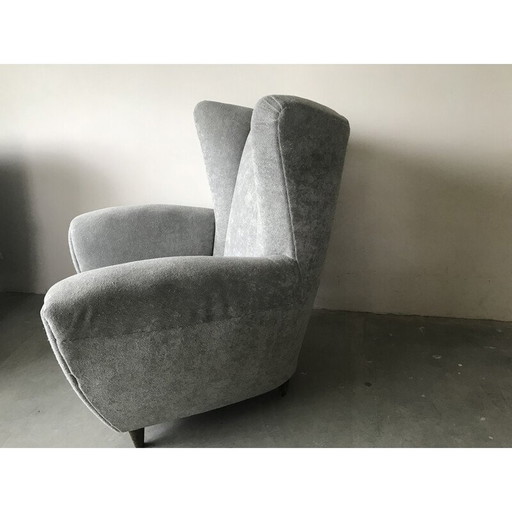 Paire de fauteuils italiens vintage en velours gris perle