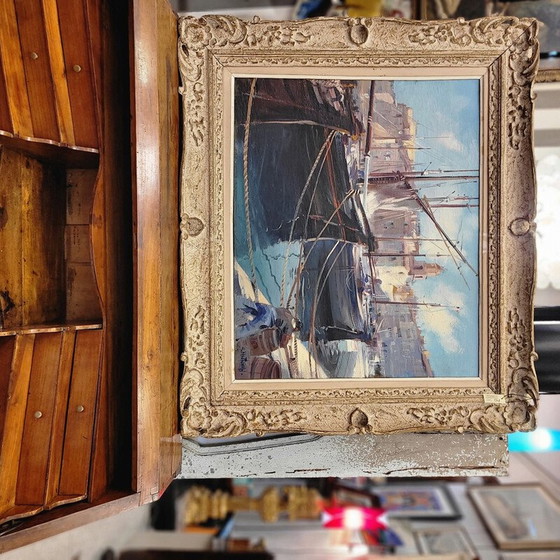 Image 1 of Huile vintage sur panneau "Saint Tropez" par Gabriel Dechamps, France