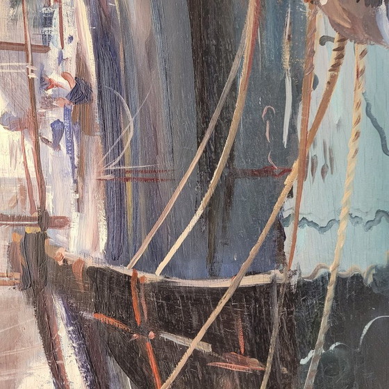 Image 1 of Huile vintage sur panneau "Saint Tropez" par Gabriel Dechamps, France