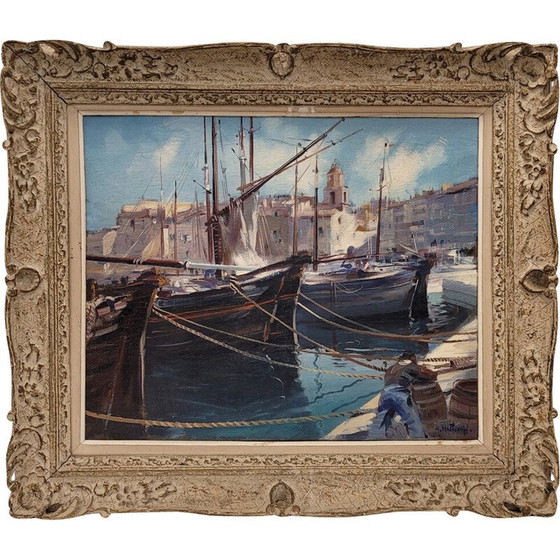 Image 1 of Huile vintage sur panneau "Saint Tropez" par Gabriel Dechamps, France