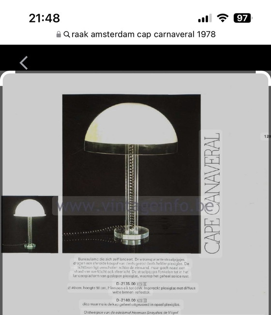 Image 1 of Lampe Cap Canaveral De Hermian Sneyders De Vogel Pour Raak Amsterdam