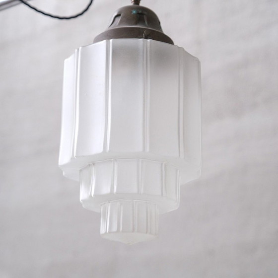 Image 1 of Lampe suspendue Vintage Art Deco en verre opaque, France 1920