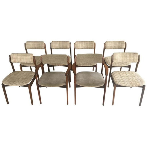 Ensemble de 6 chaises et une paire de fauteuils vintage en bois de rose par Erik Buch
