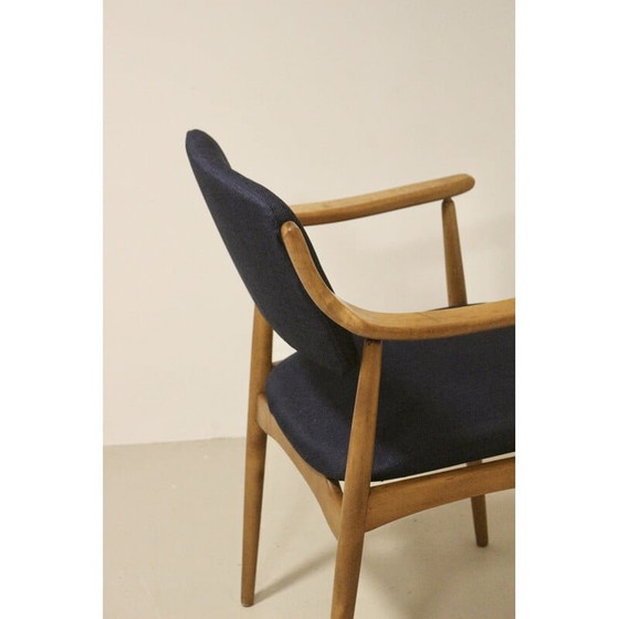 Image 1 of Chaise vintage scandinave Yaya en bois de hêtre et tissu bleu foncé, 1960s