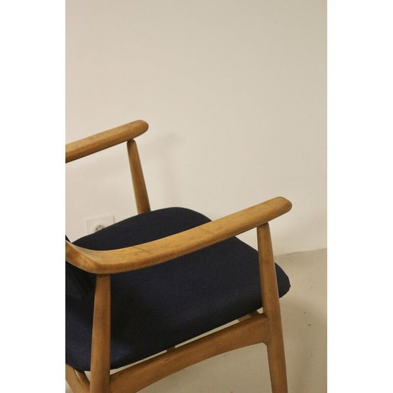 Image 1 of Chaise vintage scandinave Yaya en bois de hêtre et tissu bleu foncé, 1960s