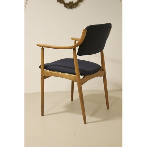 Image 1 of Chaise vintage scandinave Yaya en bois de hêtre et tissu bleu foncé, 1960s