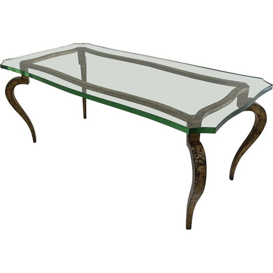 Image 1 of Table basse vintage en fer doré et verre par Maison Ramsay