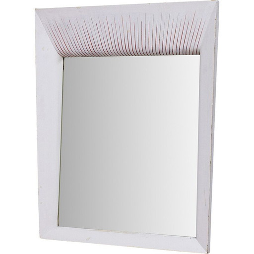 Miroir vintage de forme trapézoïdale avec cadre en bois, Italie 1950