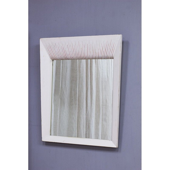 Image 1 of Miroir vintage de forme trapézoïdale avec cadre en bois, Italie 1950