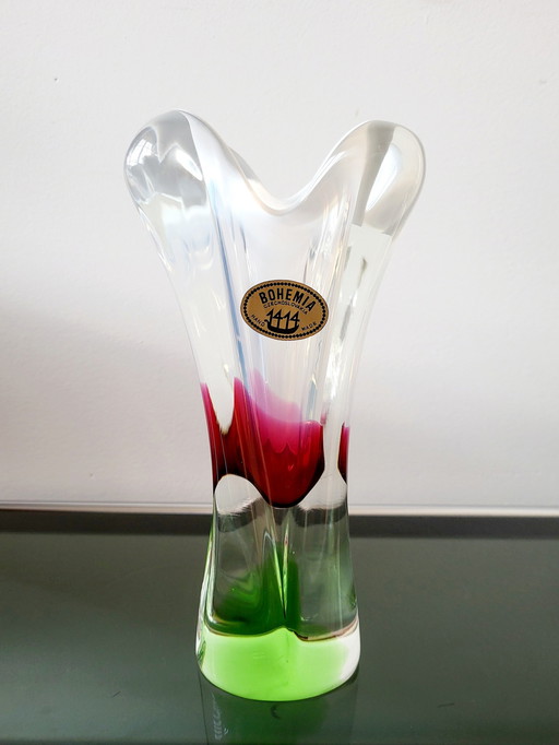 Vase d'art vintage multicolore, Josef Hospodka, Borocrystal, Chribska, République tchèque, Années 1960