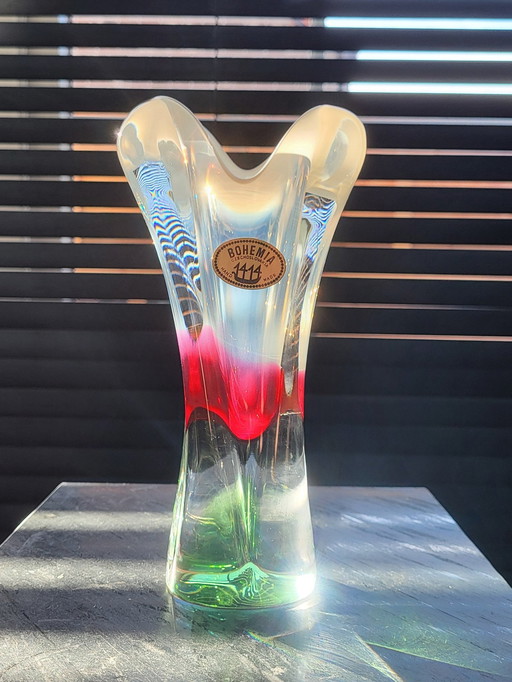 Vase d'art vintage multicolore, Josef Hospodka, Borocrystal, Chribska, République tchèque, Années 1960