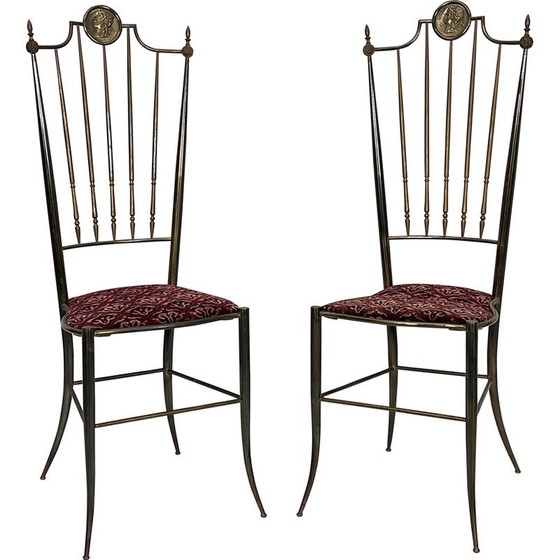Image 1 of Paire de chaises Chiavari vintage en laiton, Italie années 1950