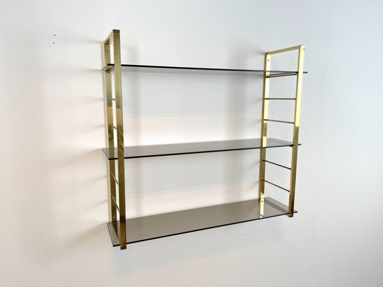 Image 1 of Vintage Design String Étagère murale verre & laiton