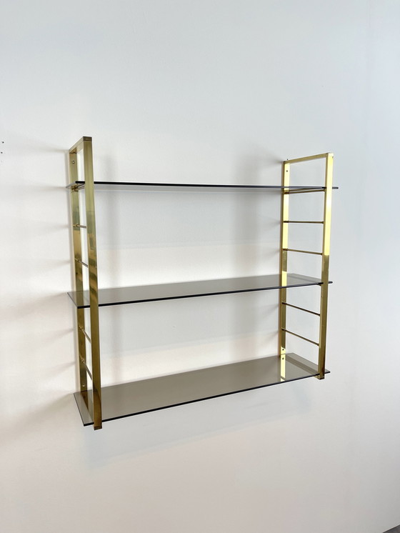 Image 1 of Vintage Design String Étagère murale verre & laiton