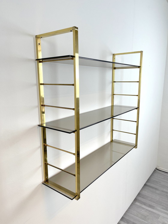 Image 1 of Vintage Design String Étagère murale verre & laiton