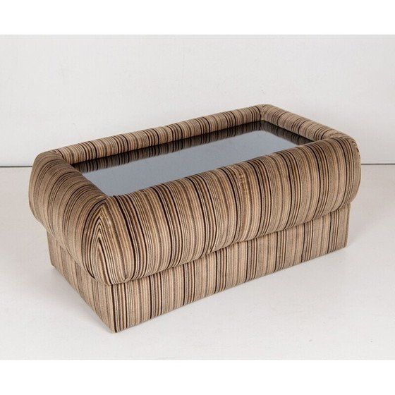 Image 1 of 1x Table basse angulaire italienne en velours rayé et verre fumé, années 1970