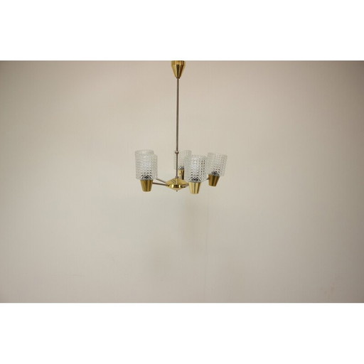 Lustre vintage en laiton et métal par Kamenicky Senov, Tchécoslovaquie 1970