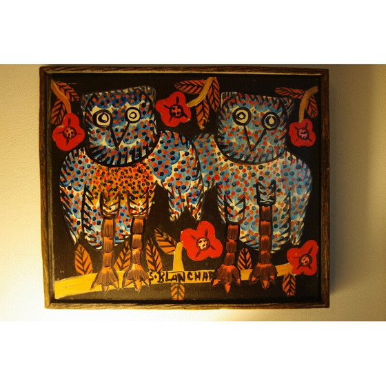 Image 1 of Peinture vintage représentant 2 hiboux par Sisson Blanchard
