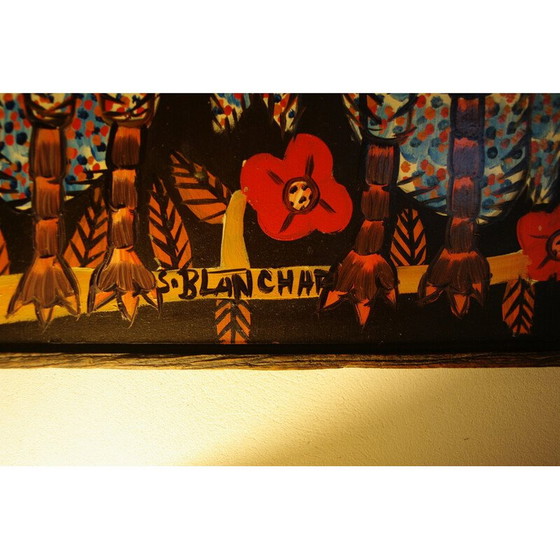 Image 1 of Peinture vintage représentant 2 hiboux par Sisson Blanchard