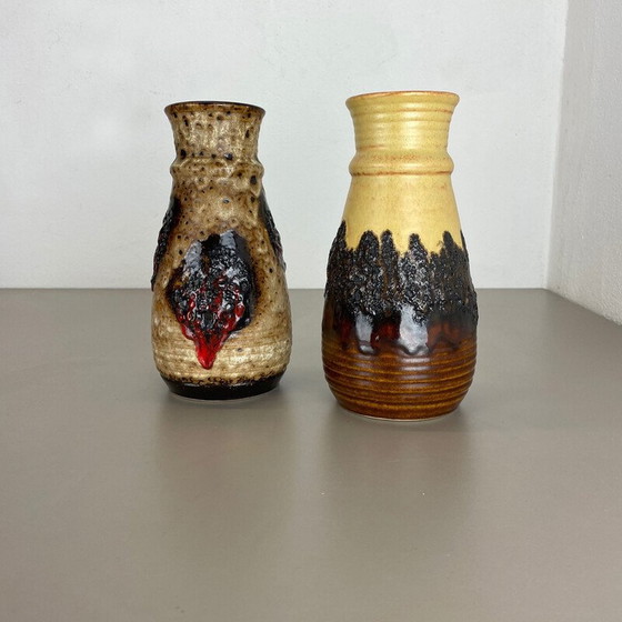 Image 1 of Paire de vases Op Art en lave grasse multicolore de Bay Ceramics, Allemagne, années 1970