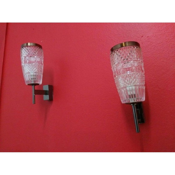 Image 1 of Paire d'appliques vintage en verre et acier, Italie 1950