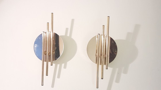 Image 1 of Appliques Modernistes du Milieu du Siècle en Miroir, Verre et Or par Massive