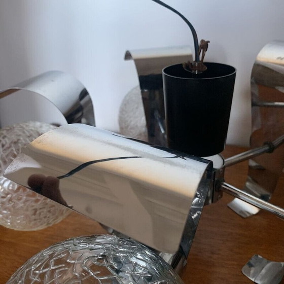 Image 1 of Lampe suspendue vintage à 5 lumières en verre et chrome