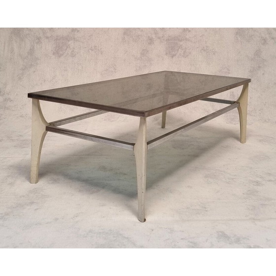 Image 1 of Table basse vintage italienne en métal et verre fumé, 1970