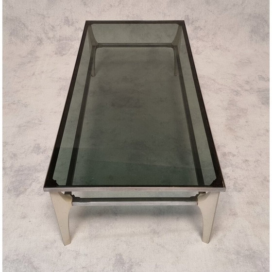 Image 1 of Table basse vintage italienne en métal et verre fumé, 1970
