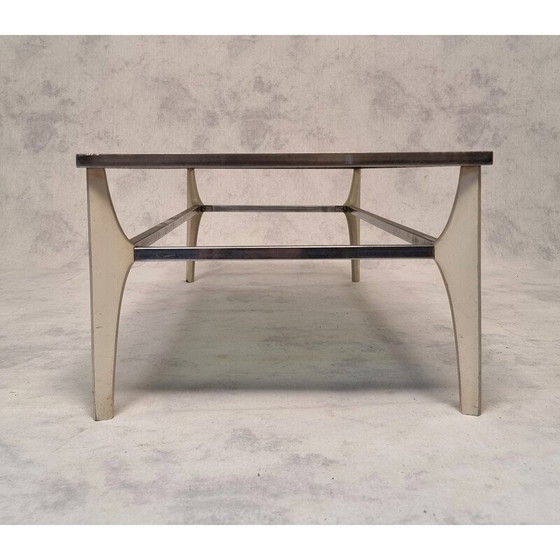 Image 1 of Table basse vintage italienne en métal et verre fumé, 1970