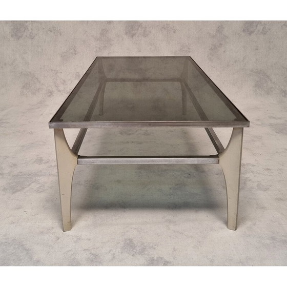 Image 1 of Table basse vintage italienne en métal et verre fumé, 1970