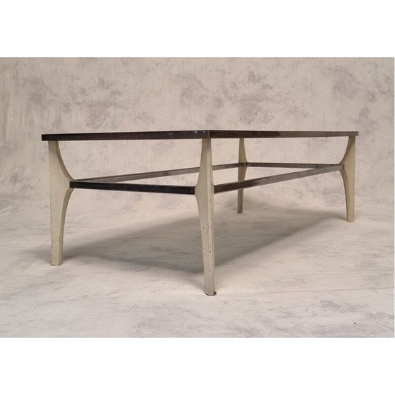 Image 1 of Table basse vintage italienne en métal et verre fumé, 1970