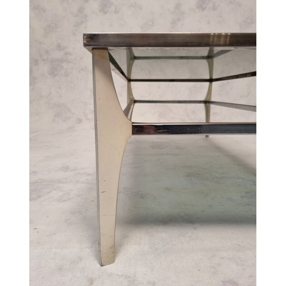 Image 1 of Table basse vintage italienne en métal et verre fumé, 1970