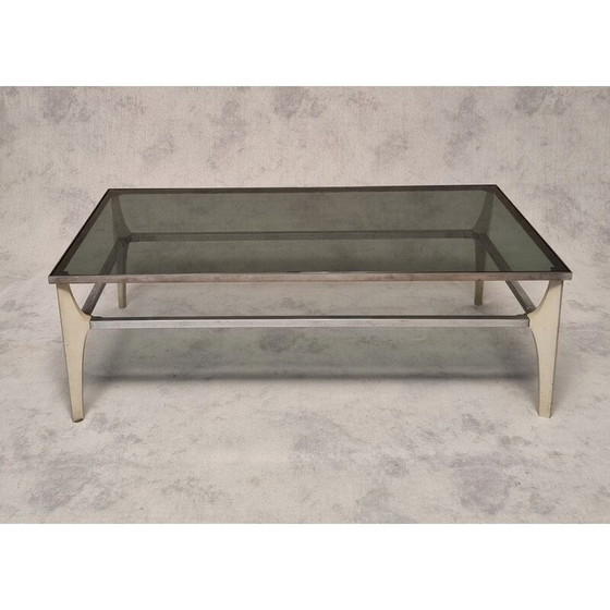 Image 1 of Table basse vintage italienne en métal et verre fumé, 1970
