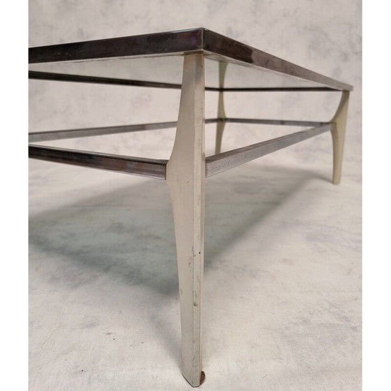 Image 1 of Table basse vintage italienne en métal et verre fumé, 1970