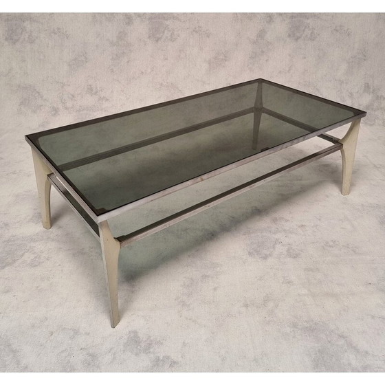 Image 1 of Table basse vintage italienne en métal et verre fumé, 1970