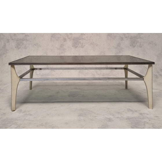 Image 1 of Table basse vintage italienne en métal et verre fumé, 1970