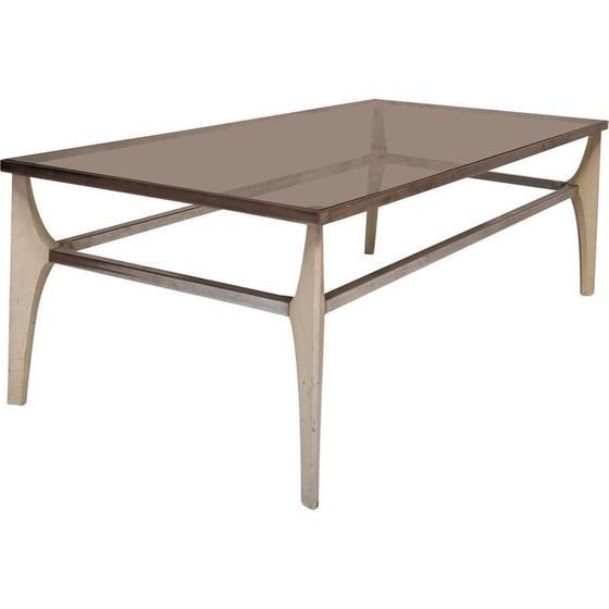 Image 1 of Table basse vintage italienne en métal et verre fumé, 1970