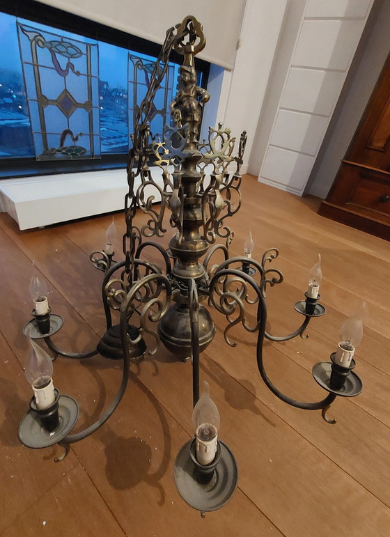 Image 1 of Lustre hollandais en laiton avec 8 bougies vers 1960 Vintage