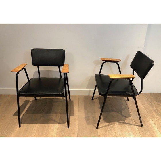 Image 1 of Paire de fauteuils vintage en laque noire et skaï par Willy Van de Meeren, 1950