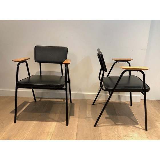Image 1 of Paire de fauteuils vintage en laque noire et skaï par Willy Van de Meeren, 1950