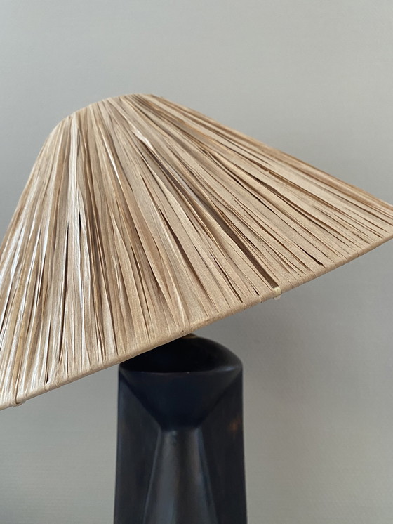 Image 1 of Lampe de table vintage en céramique marron