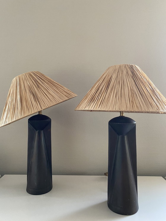 Image 1 of Lampe de table vintage en céramique marron