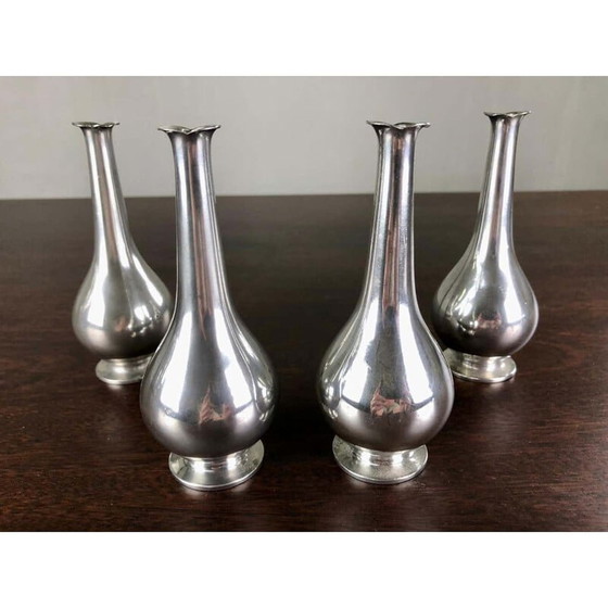 Image 1 of Ensemble de 4 vases vintage en étain art déco par Just Andersen, Danemark 1930