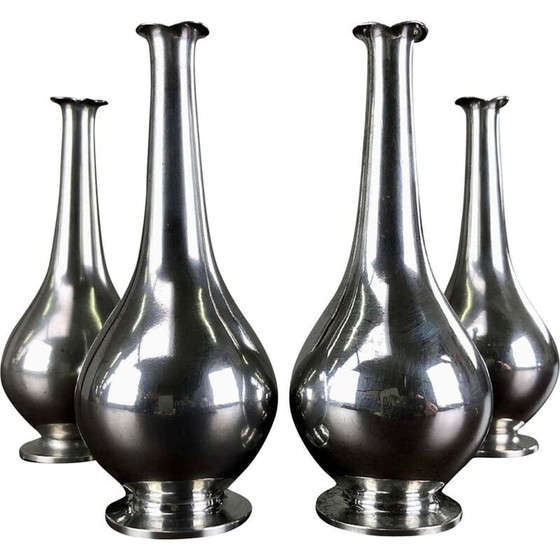 Image 1 of Ensemble de 4 vases vintage en étain art déco par Just Andersen, Danemark 1930